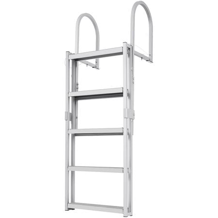 Dock Ladder, Retractable 5 Steps, 350 lbs Load Capacity, Aluminum Alloy Pontoon Boat Ladder with 66.9''-78.9'' Adjustable Height, 4'' Wide Step & Mat, for Ship/Lake/Pool/Marine Boarding