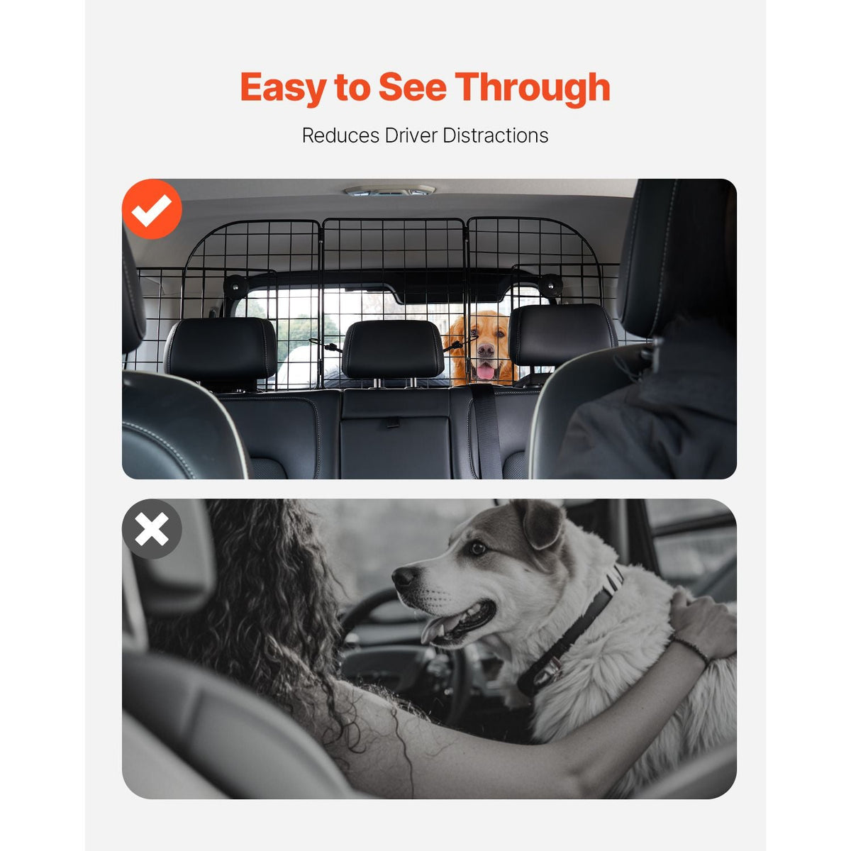 Dog Car Barrier, 36.6"-60" Adjustable Car Divider for Trunk Cargo Area, Universal-Fit Back Seat Heavy-Duty Wire Mesh Dogs Separator Guard Net, Vehicle Pet Barrier for Sedans, Trucks and SUVs