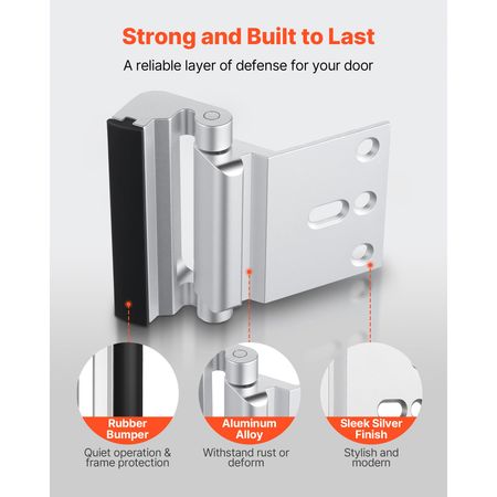 Door Reinforcement Lock, 2 Pack Home Security Door Lock, with 3 Inch Stop Withstand 800 lbs of Force, with 8 Screws, for Inward-Opening, Aluminum Alloy, Add Extra High Security to Your Home