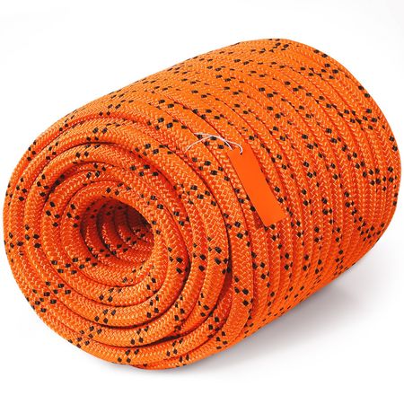 Double Braided Polyester Rope, 3/4 in x 220 ft, 24 Strands, 12700 LBS Breaking Strength Outdoor Rope, Arborist Rigging Rope for Rock Hiking Camping Swing Rappelling Rescue, Orange/Black