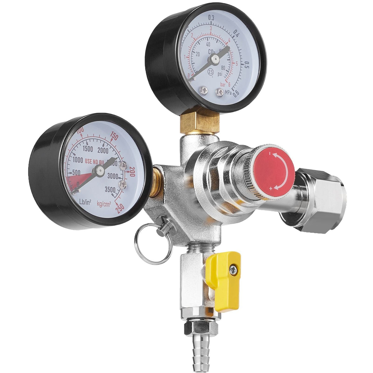 Double Gauge Regulator, CO2 Regulator Gauge with 0-60PSI, Heavy Duty CO2 Gauge Gas System, Draft Beer Regulator with Check Valve, Adjustable Pressure Regulator for Draft Beer Homebrew, CGA320