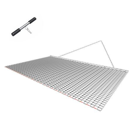 Drag Harrow, 6 x 3 ft, High-Efficiency Chain Harrow Rake, ATVs UTVs Tractors Attachments, Durable Galvanized Steel Mesh Drag Mat with Towing Chain, for Gravel Driveway Ruts Farm Field Leveling