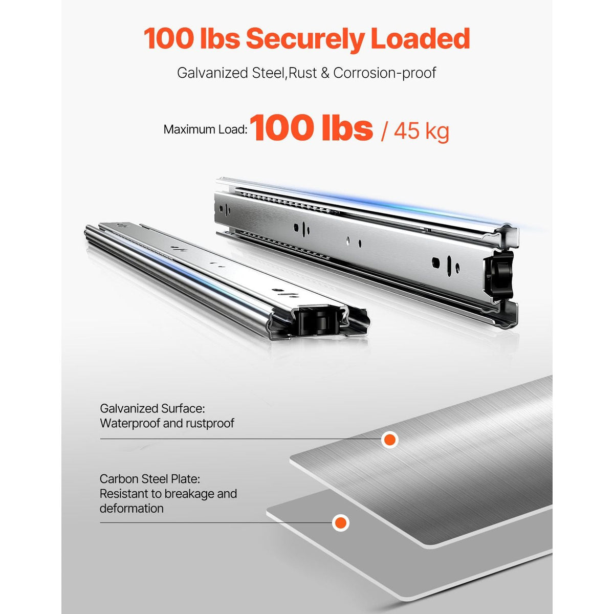 Drawer Slides, 20 inch, 10 Pairs Full Extension Ball Bearing Cabinet Rails, 100 LB Load Capacity Heavy Duty Side Mount Dresser Drawer Slides, Drawer Track Runners for Kitchen DIY Replacement