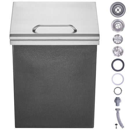 Drop in Ice Chest, 14"L x 12"W x 18"H Stainless Steel Ice Cooler, Commercial Ice Bin with Hinged Cover, 40 qt Outdoor Kitchen Ice Bar, Drain-pipe and Drain Plug Included, for Cold Wine Beer