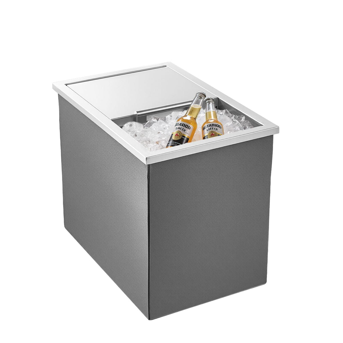 Drop in Ice Chest, 18"L x 12"W x 15"H Stainless Steel Drop in Cooler, 28.6 Quart Commercial Ice Bin with Sliding Lid for Outdoor Kitchen Patio Bar, Drain-pipe Set Included, for Cold Wine Beer