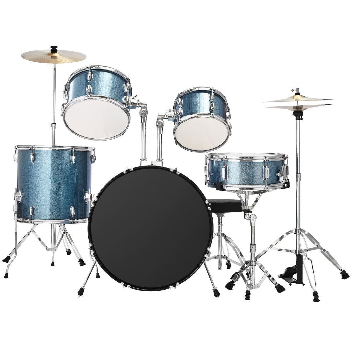Drum Set, 5-Piece 22 in Junior Drum Sets, Beginner Drums Set with Adjustable Throne, Cymbal, and Drumsticks, Musical Learning Drums Instrument Kit, for Beginner, Teens & Student (Gravel Blue)