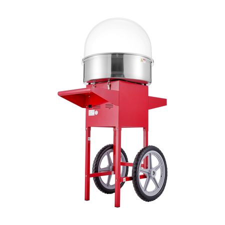Electric Cotton Candy Machine with Cart, 1000W Commercial Candy Floss Maker with Cover, Stainless Steel Bowl, Sugar Scoop and Drawer, Perfect for Home, Kids Birthday, Family Party, Red