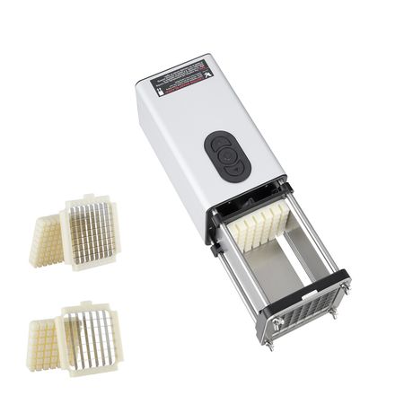 Electric French Fry Cutter, Potato Slicer with 1/2-Inch and 3/8-Inch Stainless Steel Blades, Potato Cutter Chopper w/ Anti-slip Feet, Great for Potato, French Fries, Cucumber, Vegetables, Carrot