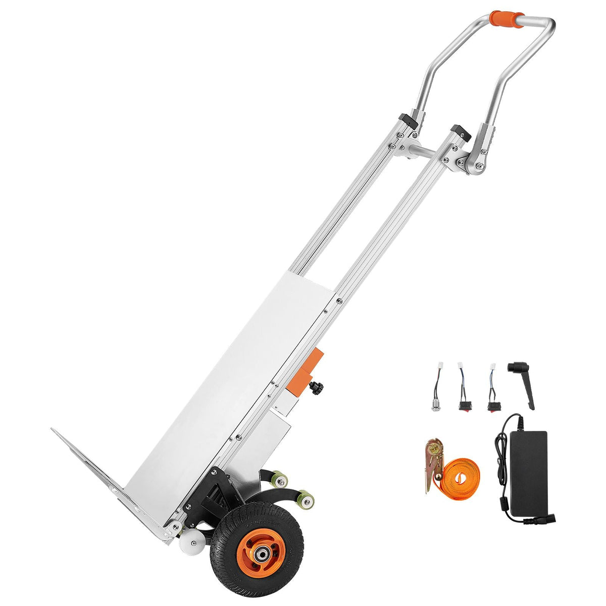 Electric Stair Climbing Dolly, 440lbs Capacity Electric Stair Climbing Hand Trucks with 157.5in Rope & Folding Handle, Heavy Duty Stair Climber for Warehouse Logistics, Moving Furniture(Silver)
