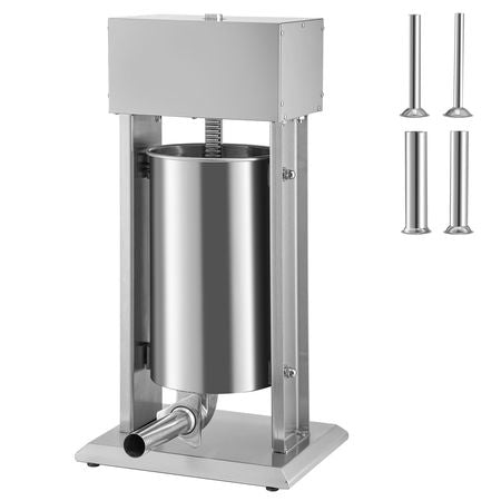 Electric Stuffer, 15L Large Capacity, 260W Vertical Sausage Stuffer with Speed Stepless, 304 Stainless Steel Sausage Machine with 4 Stuffing Tubes, Foot Pedal for Household or Commercial Use