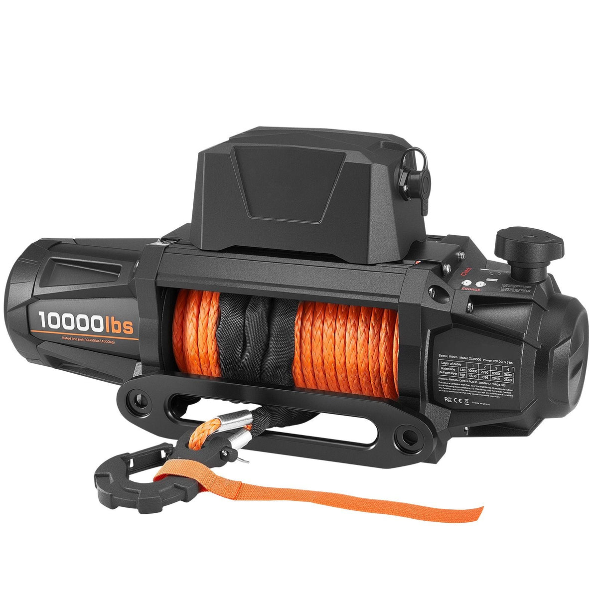 Electric Winch, 10000 lbs Load Capacity, 12V DC Truck Winch with Φ7/20 in x 90 ft Synthetic Rope, Wireless & Wired Remote Control, IP67 Waterproof for Towing Off-Road SUV Jeep Trailer Boat
