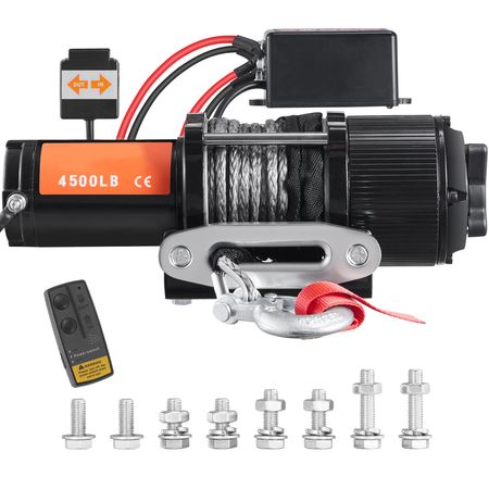 Electric Winch, 12V 4500 lb Load Capacity Nylon Rope Winch, IP55 1/4' x 39ft ATV UTV Winch with Wireless Handheld Remote & Hawse Fairlead for Towing Jeep Off-Road SUV Truck Car Trailer Boat