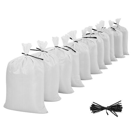 Empty Sandbags, 100 Packs 16 x 26 in, Heavy Duty Sand Bags Sacks with Ties, 50lb Capacity Woven Polypropylene Sandbags, Tear-Resistant & UV-Resistant Sand Bags for Flood Protection Barrier