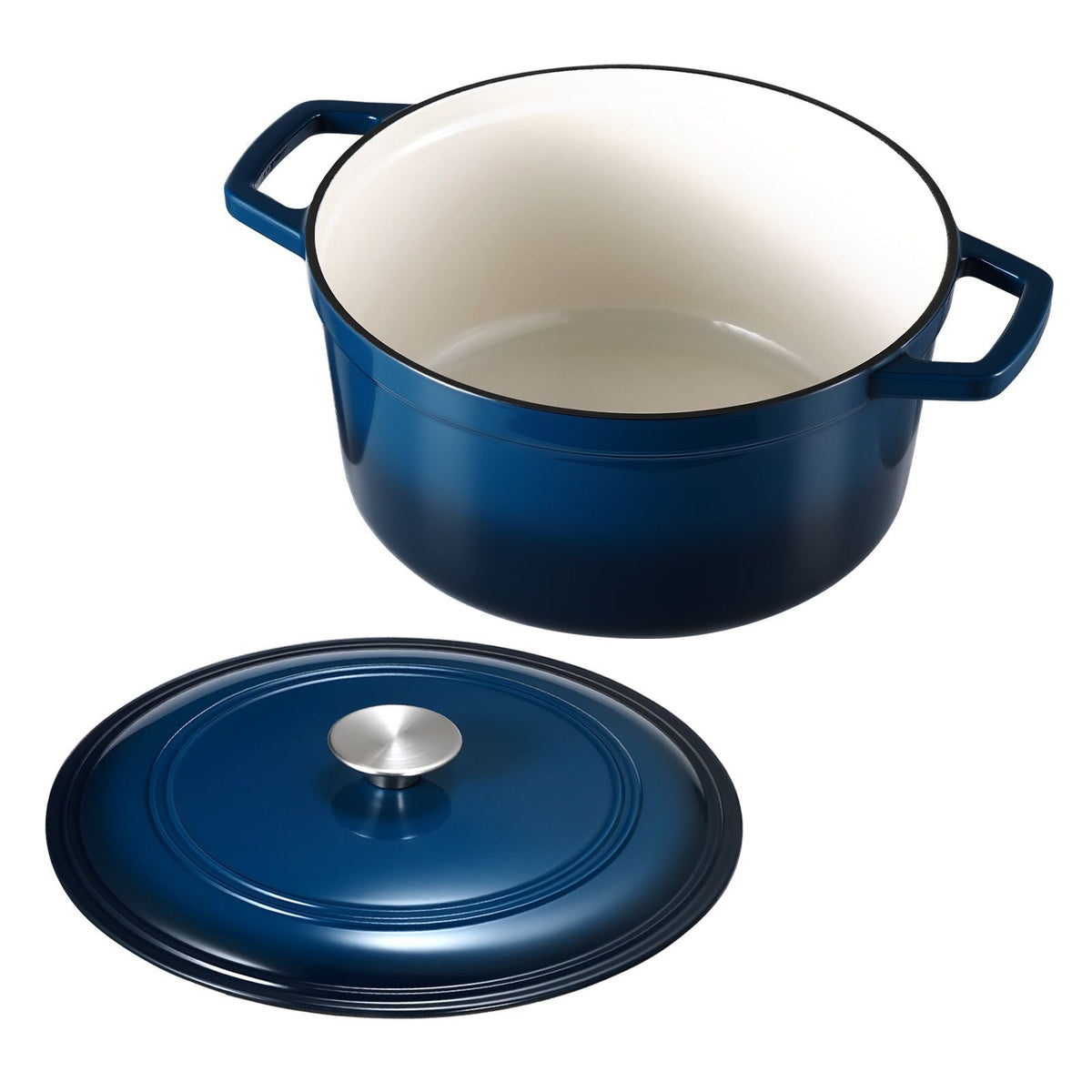 Enameled Cast Iron Dutch Oven, 6 Quart Pot with Lid and Dual Handles, Heavy-Duty Durable Cookware Pan, Oven Induction Compatible up to 500 F, for Braising, Stews, Roasting, Bread Baking, Blue