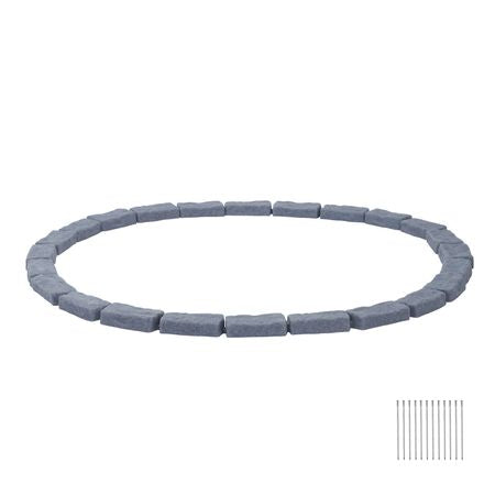 Faux Stone Landscape Edging, 15.5 ft Kit, No Dig Garden Edging Border, Blocks for Lawn, Flower Beds, Yards, 4 Pack Each Section Has 6 Bricks 46.46"L x 3.74"W x 2.24"H, 12 Spikes & End Cap, Gray