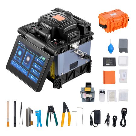 Fiber Fusion Splicer 6 Motors, Core Alignment Fiber Optic Splicer 6s Splicing & 13s Heating, Fiber Splicer Machine with 5" Touch Screen, 3 in 1 Fiber Holder, 7800mAh Battery for SM MM DS NZDS