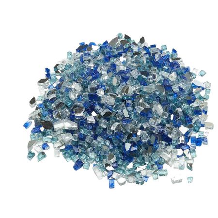 Fire Glass, 10 LBS / 4.5 KG Fireplace Rocks, 1/2-Inch / 12.7 mm Reflective Firepit Glass Rock, High Luster & Smokeless Stone Landscaping for Fire Pit Table, Cobalt Blue + Aqua Blue + Clear