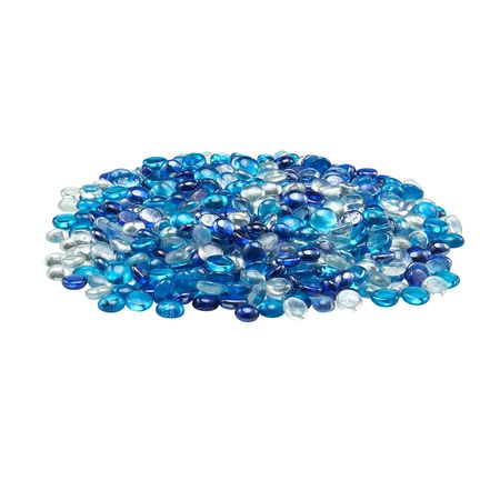 Fire Glass, 10LBS / 4.5KG Smokeless & Fireplace Rocks, 3/4-Inch / 19.05 mm Reflective Firepit Glass Beads, High Luster Stone Landscaping for Fire Pit Table, Cobalt Blue + Caribbean Blue + Clear