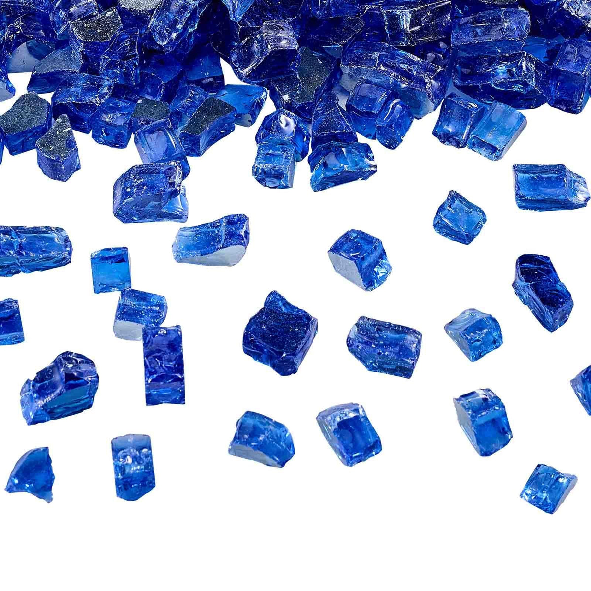 Fire Glass, 20LBS / 9KG High-Temperature Resistant Fireplace Rocks, 1/2-Inch / 12.7 mm Reflective & Smokeless Firepit Glass Rock, High Luster Stone Landscaping for Fire Pit Table, Cobalt Blue