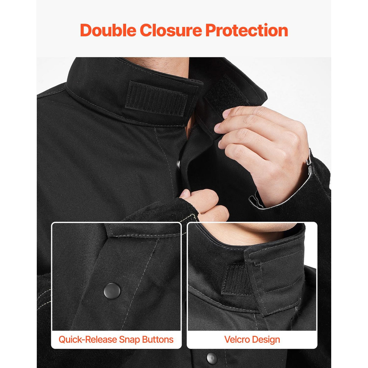 Flame-Resistant Welding Jacket - L Size, Heavy Duty Split Cowhide Leather Sleeve + 9 oz. FR Cotton Body, Heat-Resistant Welding Safety Jacket with Snap Buttons & Pockets, Ideal for Welder Fitter