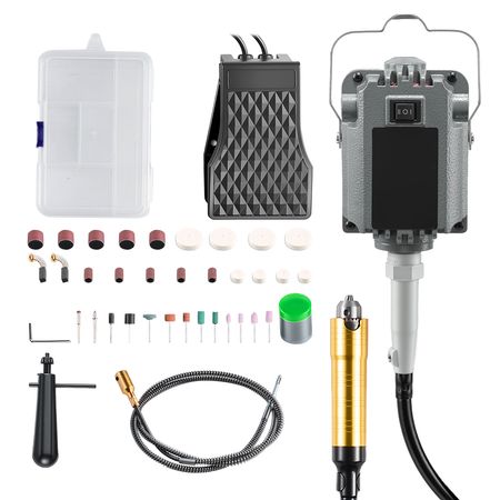 Flex Shaft Grinder, 1000W 30000RPM Electric Flex Shaft Rotary Tool, Foot-Pedal Control Hanging Carver Grinder with 74PCS Accessory Kit for Sanding Buffing Polishing Cutting
