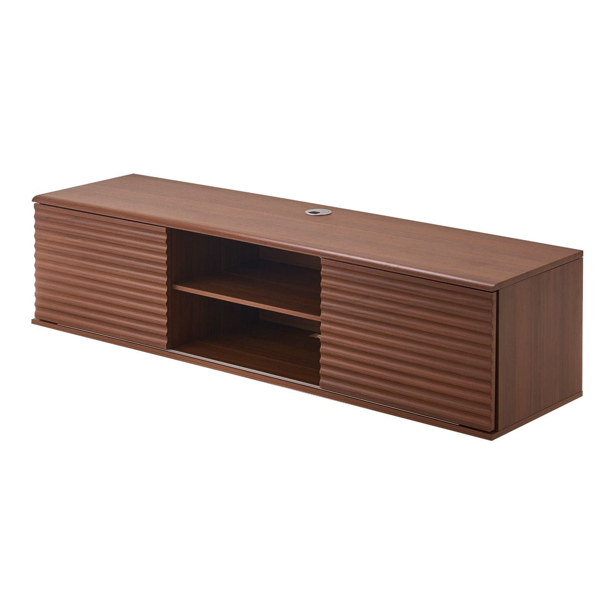Floating TV Stand, 60" Wall Mount Entertainment Center with Adjustable Shelf & Sliding Doors, 2 Tiers Floating TV Shelf with Storage Cabinet for DVD Player, Cable Box, Game Console, Walnut