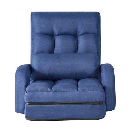 Floor Chair, 5 Adjustable Positions Folding Floor Gaming Chair with Back Support, Armrests, and Cushion, Sturdy Metal Frame with Recycled Foam and Linen Fabric, for Reading, Relaxing, Dark Blue