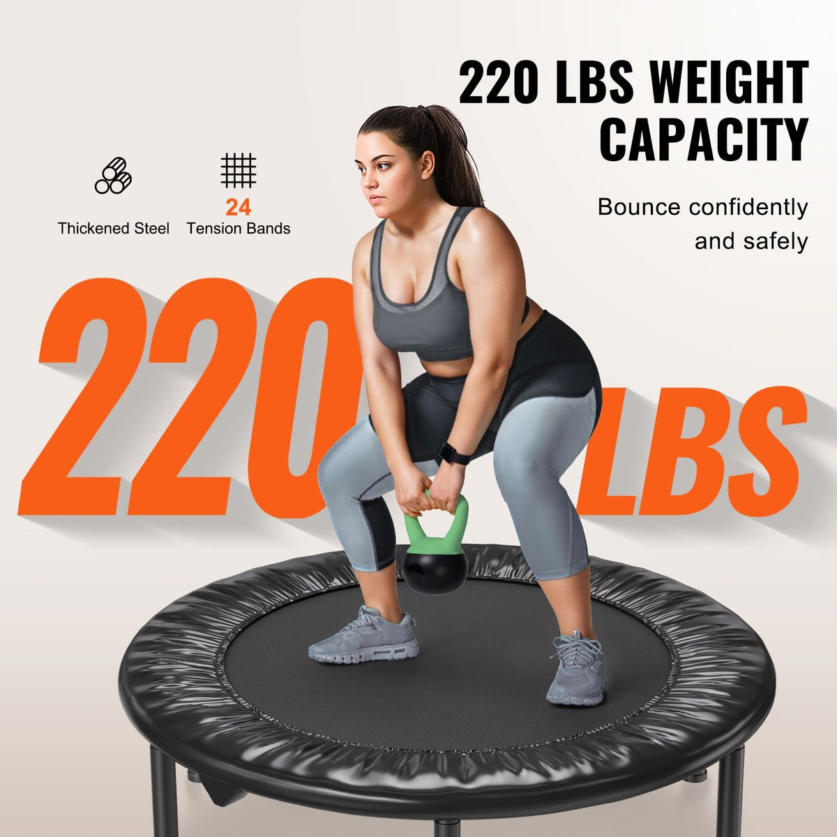Foldable Mini Trampoline, 36 Inch Fitness Rebounder, Max Load 220 lbs Exercise Trampoline, Stable & Quiet Indoor Small Workout Trampoline, Mini Trampoline for Adults Indoor/Garden Workout