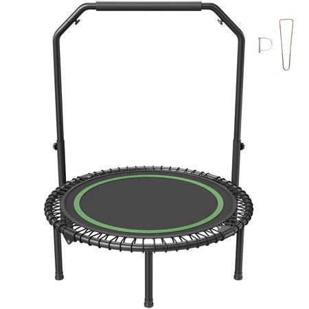 Foldable Mini Trampoline, 40 Inch Fitness Rebounder, Max Load 330lbs Exercise Trampoline, Stable & Quiet Trampoline with 4 Level Height Adjustable Foam Handle, for Adults Indoor/Garden Workout