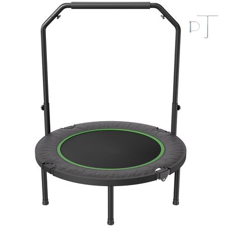 Foldable Mini Trampoline, 40 Inch Fitness Rebounder, Max Load 330lbs Exercise Trampoline, Stable & Quiet Trampoline with 4 Level Height Adjustable Foam Handle, for Adults Indoor/Garden Workout