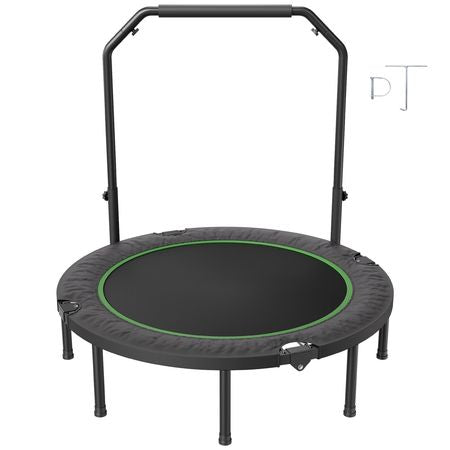 Foldable Mini Trampoline, 52 Inch Fitness Rebounder, Max Load 450lbs Exercise Trampoline, Stable & Quiet Trampoline with 4 Level Height Adjustable Foam Handle, for Adults Indoor/Garden Workout