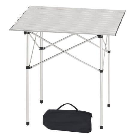 Folding Camping Table, Portable Roll Up Side Tables, Small Lightweight Aluminum Beach Table, Compact with Carry Bag, for Outdoor Cooking, Tailgating, Grilling, Picnic, Travel, Silver