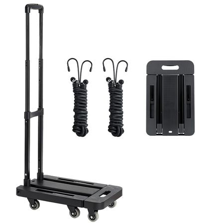 Folding Hand Truck, 500 lbs Load Capacity, Collapsible Luggage Cart with 6 Wheels, 2 Elastic Ropes & Expandable Base, Utility Dolly Platform Cart for Airport Travel Luggage Office Moving, Black