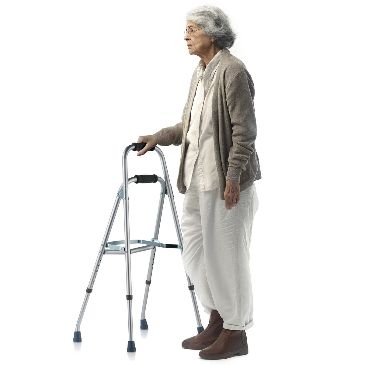 Folding Hemi Walker, One Arm Folding Walker for Seniors with 6-Level Adjustable Height, Lightweight Aluminum | Side One-Hand Style Mobility Aid for Elderly Handicapped Disabled, Up to 350LBS