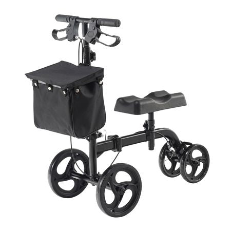 Folding Knee Scooter, Carbon Steel Steerable Knee Walker with Height-Adjustable Handlebar & Knee Pad, All-Terrain Solid Wheels, Dual Brakes, Leg Recovery Scooter for Broken Ankle Foot Injuries