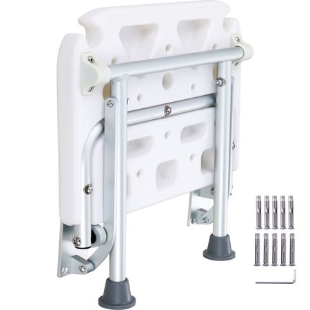 Folding PE Shower Seat, 15.7'' x 14.8'' Unfolded, Wall Mounted Fold Up Shower Bench with 500 lbs Load Capacity, Space Saving Fold Down Shower Chair for Seniors Pregnant Women