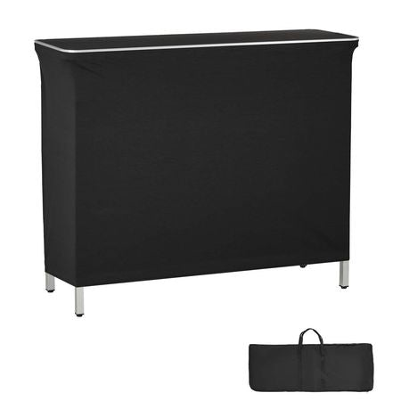 Folding Portable Bar Table, 43.3 x 15.2 x 34.8 in, with Carry Bag, 2 Storage Shelves, and Detachable Skirt, Quick and Easy Setup, Foldable Mobile Bartending Station for Events, Party, Tradeshow