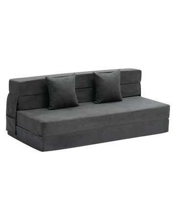 Folding Sofa Bed, 3-in-1 Foldable Couch Bed with 2 Pillows and Washable Cover, 25D High Density Memory Foam Convertible Sleeper Chair Bed, Futon Couch for Living Room, Bedroom, Dark Grey(Queen)