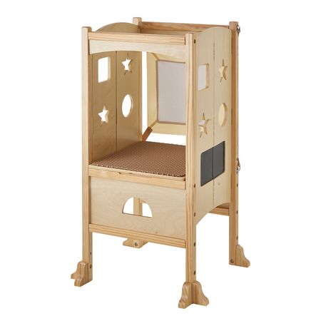 Folding Step Stool for Toddlers, Adjustable 3-Height Kids Kitchen Step Stool, Solid Wood Children's Learning Tower with Safety Guard, Versatile for Kitchen, Bedroom, Bathroom