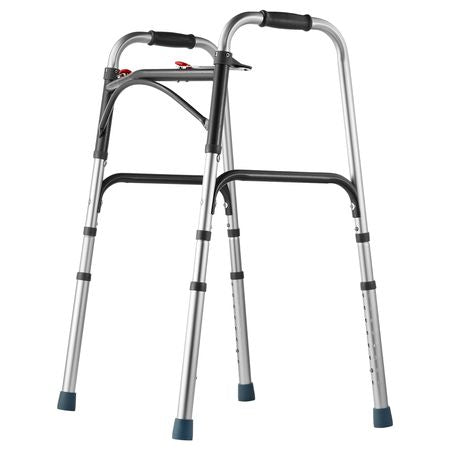 Folding Walker, 2-Button Folding Walkers with 8-Level Adjustable Height and Durable Handles, Lightweight Aluminum Mobility Walker Aid for Elderly Handicapped Disabled, Up to 350 Pounds
