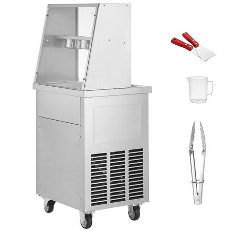 Fried Ice Cream Roll Machine, 13.8" x 13.8" Square Stir-Fried Ice Cream Pan, Stainless Steel Commercial Rolled Ice Cream Maker with Compressor and 2 Scrapers, for Making Ice Cream, Frozen Yogurt