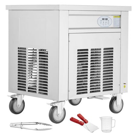 Fried Ice Cream Roll Machine, 19.7" x 19.7" Square Stir-Fried Ice Cream Pan, Stainless Steel Commercial Rolled Ice Cream Maker with Compressor and 2 Scrapers, for Making Ice Cream, Frozen Yogurt