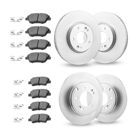 Front & Rear Brake Kit Compatible with 2011-2014 Hyundai Sonata, 2015 Hyundai Sonata (Hybrid, Hybrid Limited; Non-Turbo; Models w/Manual Parking Brake), Hollow Brake Rotors & Solid Rear Rotors