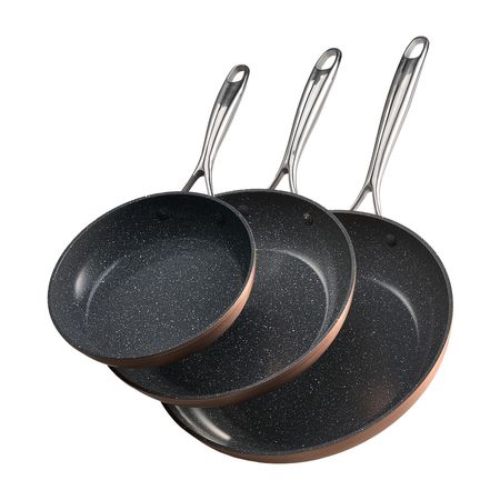 Frying Pan Skillet, Aluminum Egg Fry Pans, 3 Piece (8, 10, 12 in), Nonsitck Ceramic Heavy-Duty Skillets with Heat-Resistant Handle, Chef's Cookware, for Oven, Gas, Electric, Induction, Grey