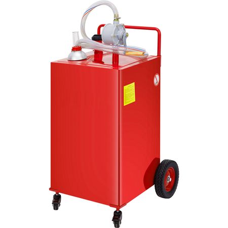 Fuel Caddy, 35 Gallon, Gas Storage Tank on 4 Wheels, with Manuel Transfer Pump, Gasoline Diesel Fuel Container for Cars, Lawn Mowers, ATVs, Boats, More, Red
