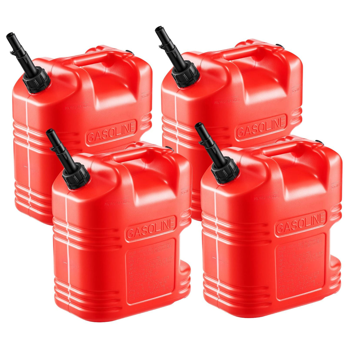 Fuel Container, 5 Gallon, Gas Tank with Spout & Clear Scale, 15 L/min Max Flow Rate, Secure & Leak-proof, Portable Flat Fluid Container for Most Cars Motorcycle ATV UTV, Red, 4 Packs