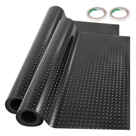 Garage Floor Mats 2 Rolls 17 x 3.6 Ft Garage Mat 2.5mm Thickness Black Garage Flooring PVC Garage Mats for Under Car