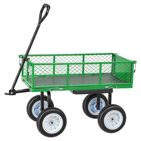 Garden Cart with Seat, 500 LBS, Rolling Steel Garden Work Seat with Wheels, Heavy Duty Gardening Stool, with Tool Tray & Adjustable Handle, Outdoor Yard Wagon, for Lawn, Patio, Backyard, Green