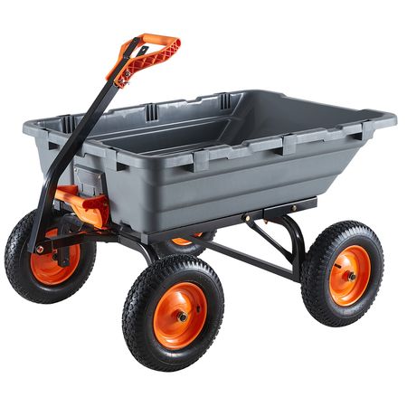 Garden Dump Cart, 1500 lbs Poly Dump Cart, Garden Carts Dumps Wagon with 90° Quick-Dumps Mechanism, Adjustable Handle, 270° Flexible Rotating Bearings, Yard Wagon for Plants, Soil, Crops