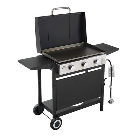 Gas Griddle, 3-Burner Flat Top Grill, Propane Griddle with Wheels, Lid, 3 x 11000 BTU Outdoor Flat Top Grills for Pan-Frying, Grilling, Stir-Frying, & BBQ, Pulse Ignition, Removable Top Design